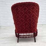 1950s, Danish highback armchair, furniture velour, beech wood legs.