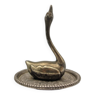 Swan Ring Holder In Silver Metal Floral Pattern 1960s