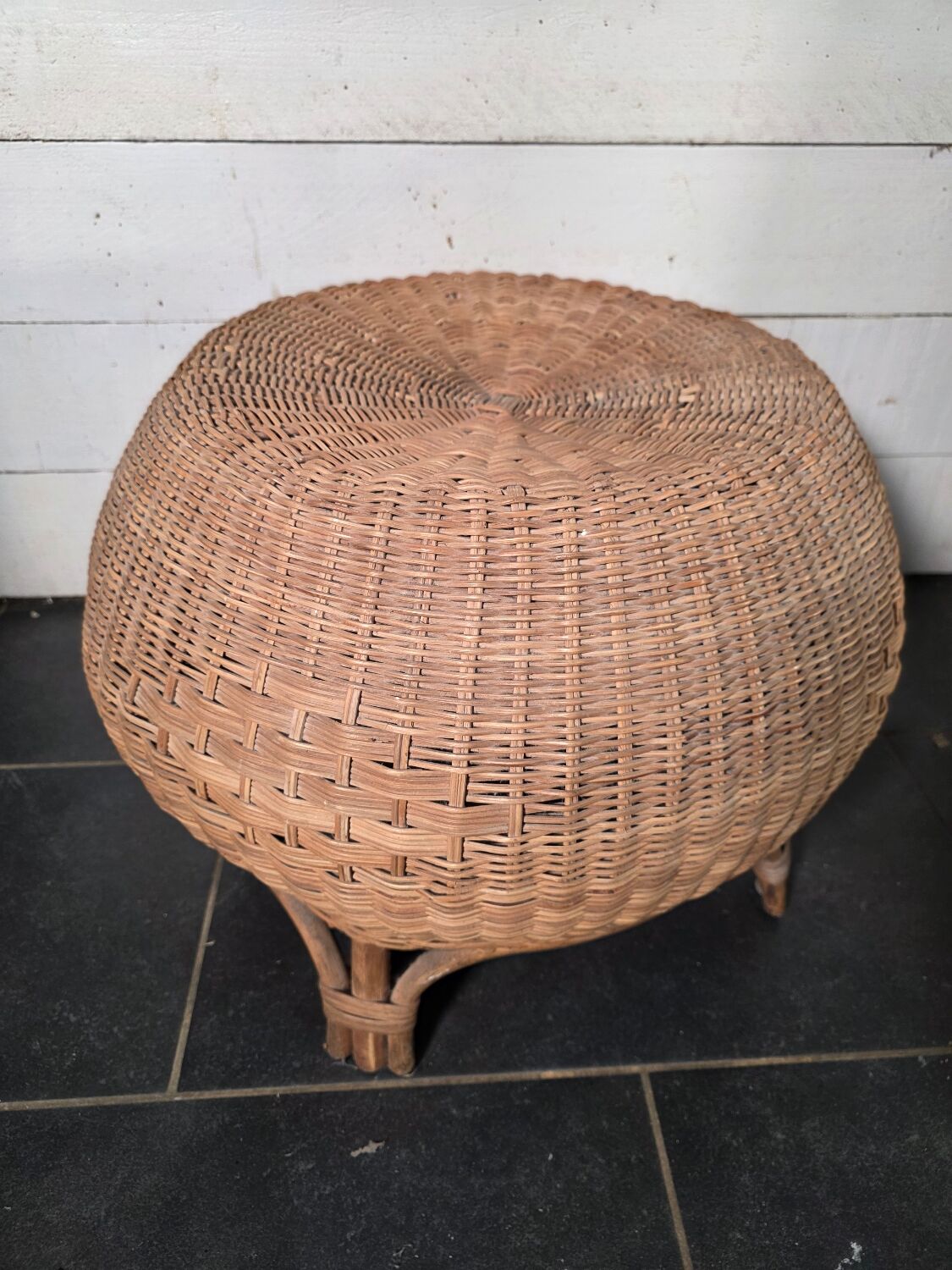 Vintage Italian design rattan wicker ball stool from the 1970s.