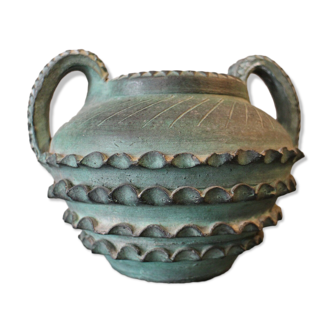 Terracotta vase with ceramic bronze green patina vase