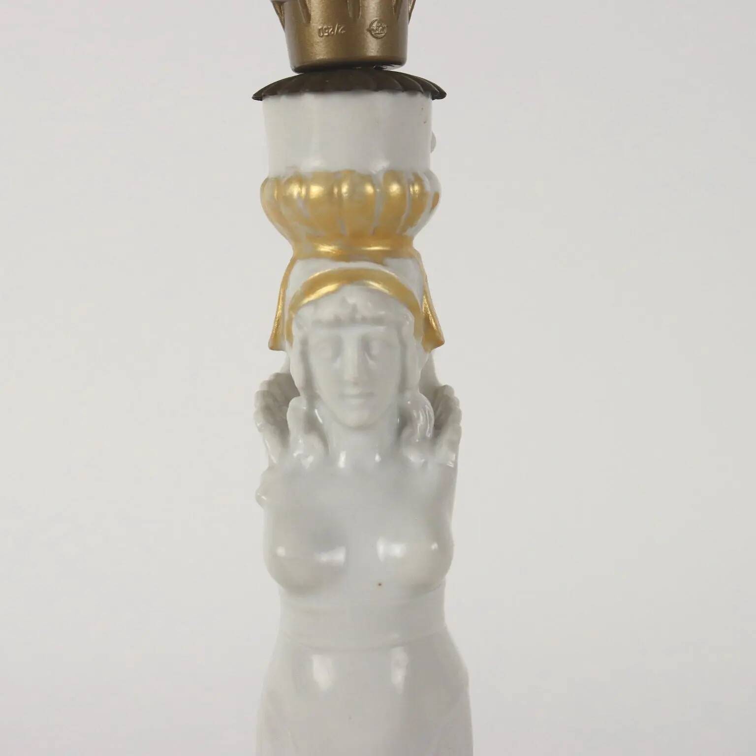 Pair of neoclassical style lamps in porcelain, Italy, 20th century