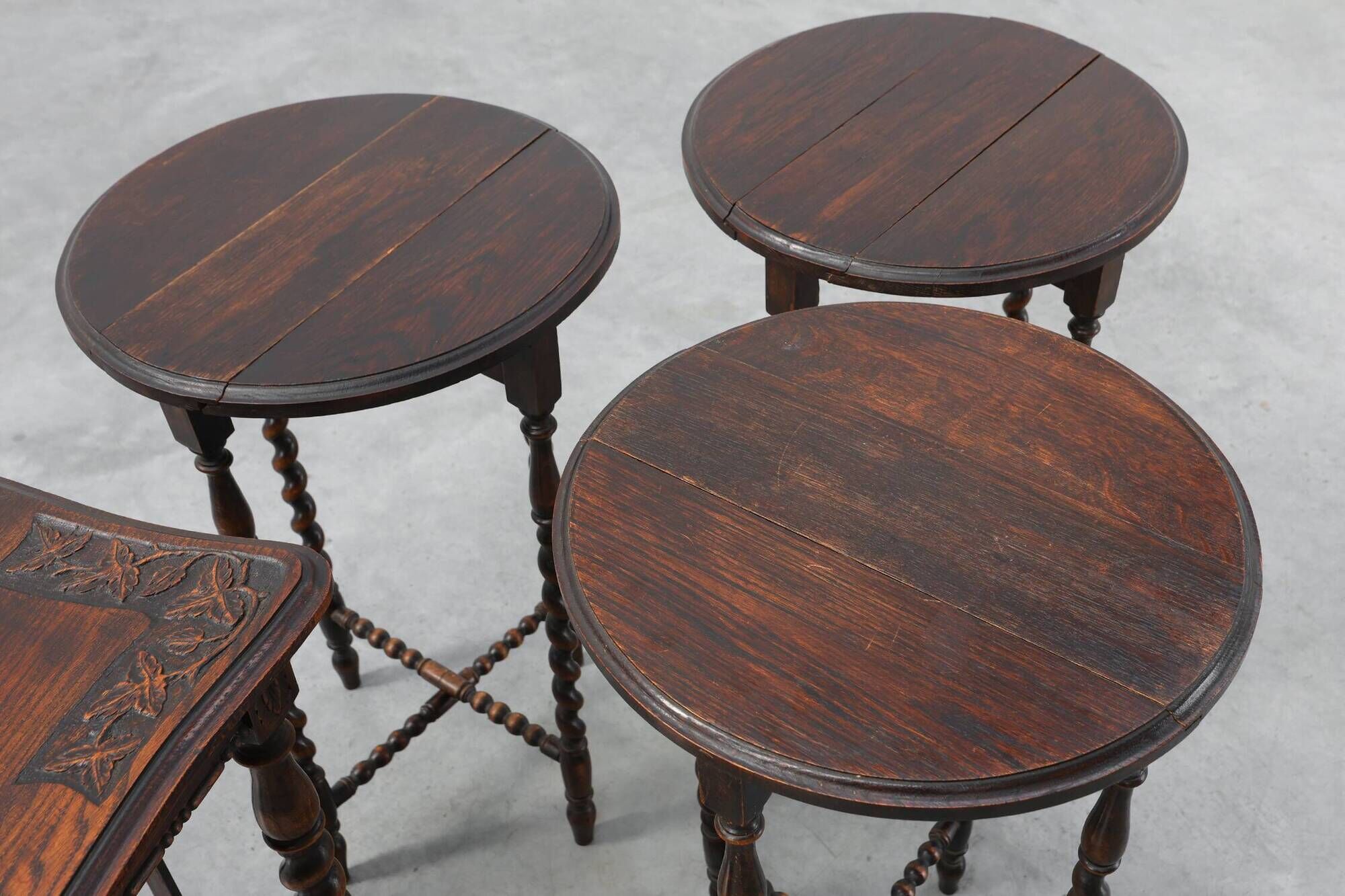Set of Four Oak Barley Twist Nesting Tables, England, circa 1900n