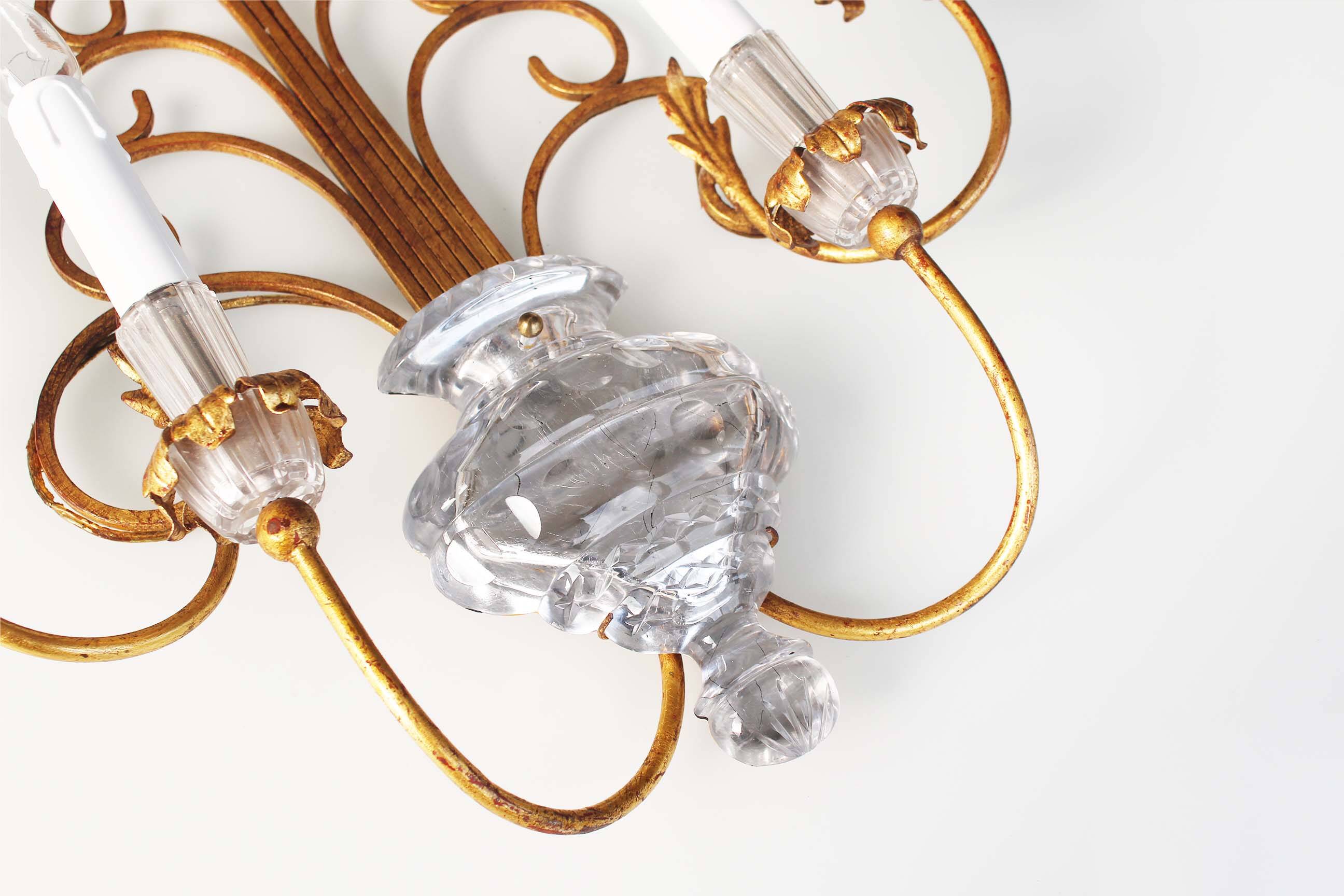Monumental Bagues style crystal and gilt central sconce by Banci Firenze