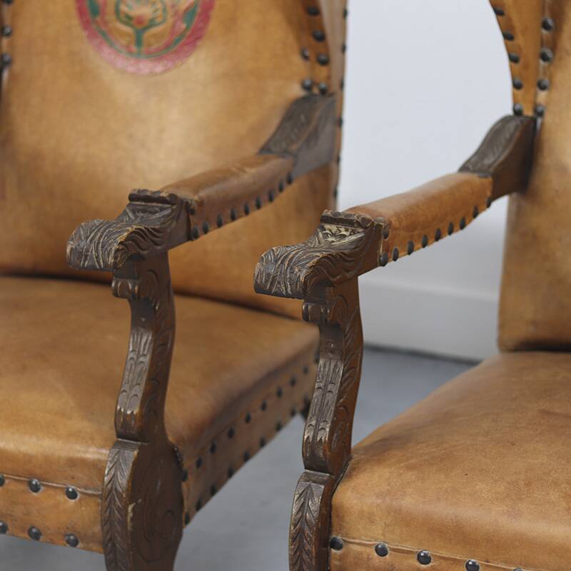 Set of Two Antique Leather Armchairs