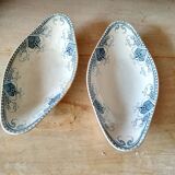 2 anciens raviers art déco en faience bleue et blanche U&C sarreguemines "Germaine"