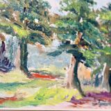 Original Swedish oil painting on canvas from the mid-century "Summer Landscape" by B. Högberg.