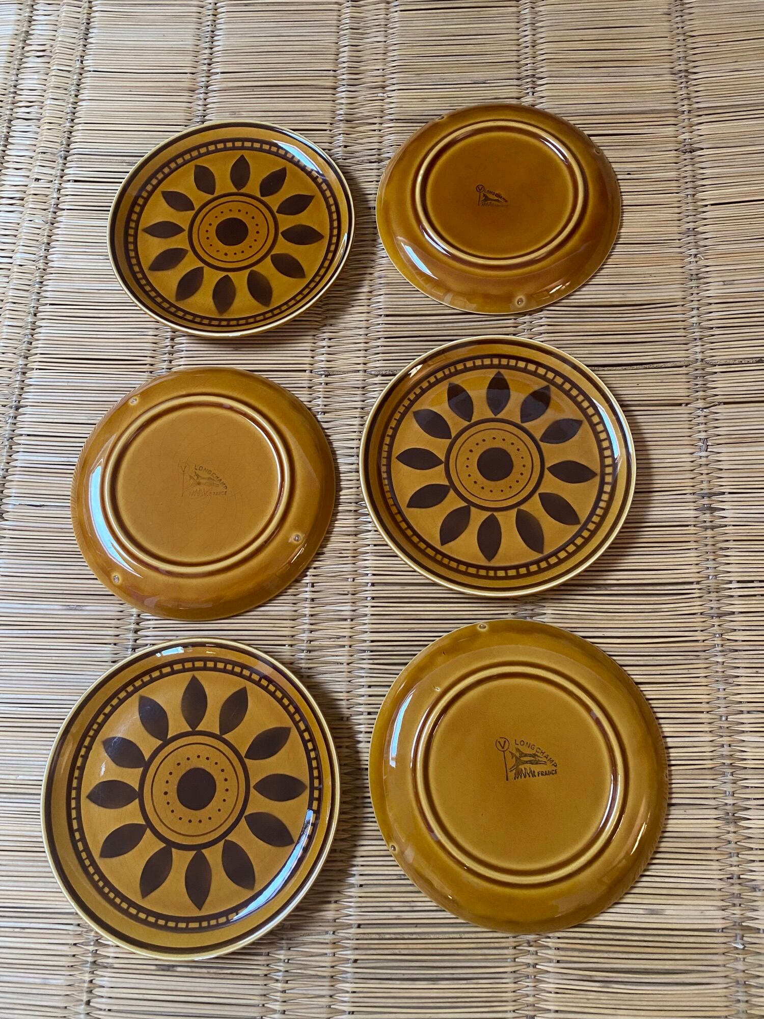 6 small plates Longchamp Squirrel and brown palmettes