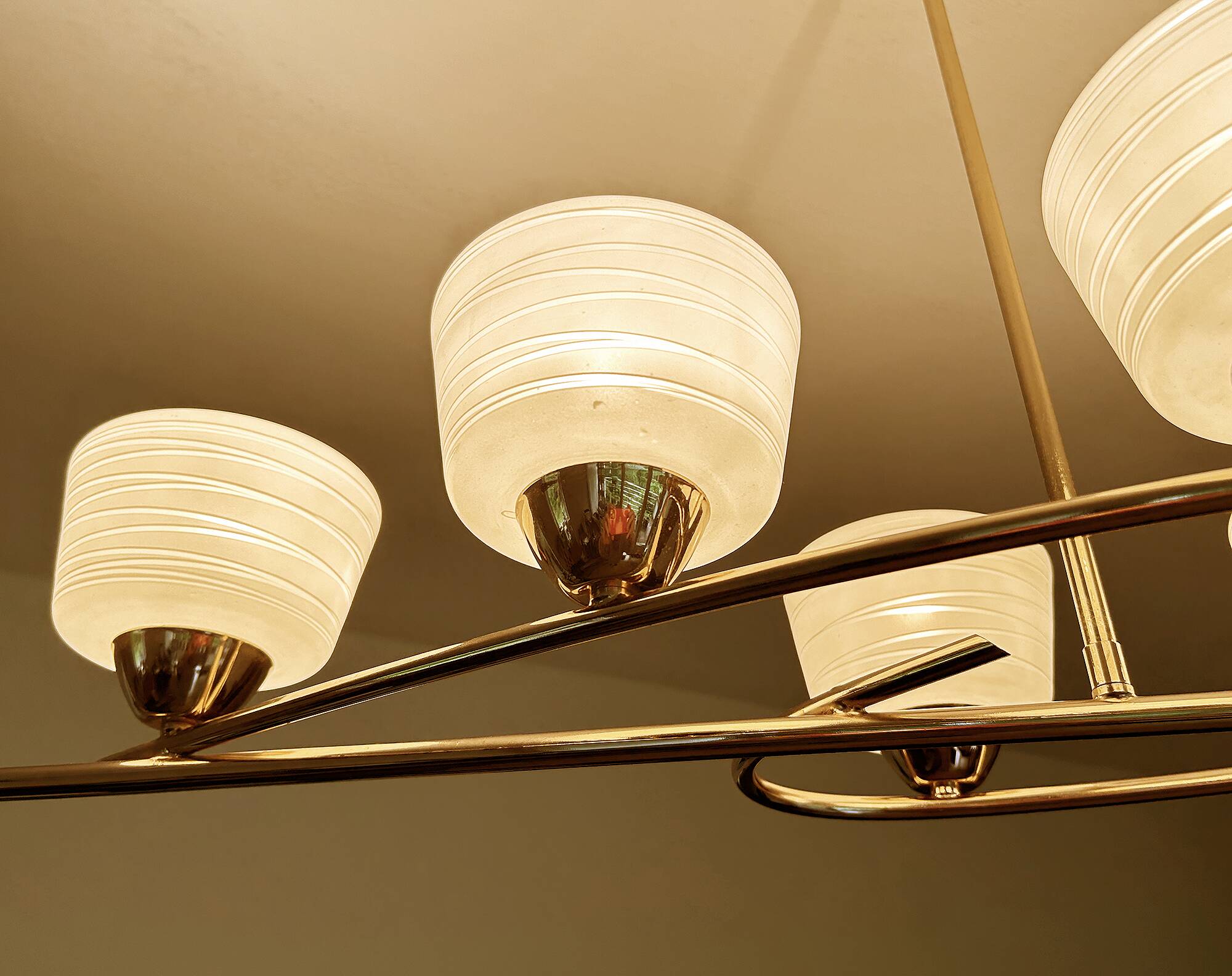 Large Vintage Glass Brass Pendant Light