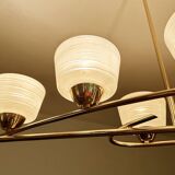 Large Vintage Glass Brass Pendant Light