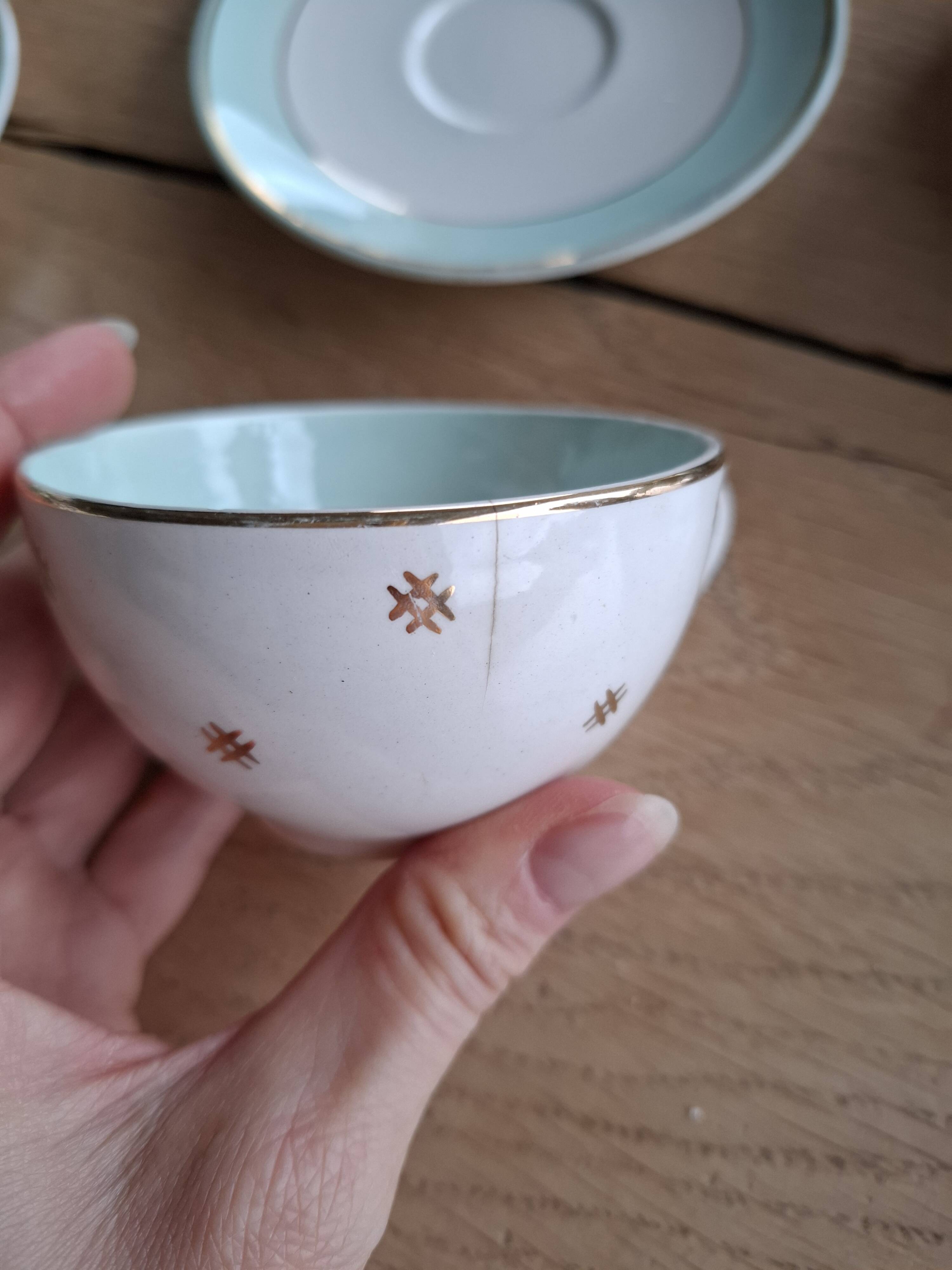 Vintage white and aqua tea service - gold trim - Luneville