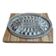 Vintage silver-plated metal tray with a segmented glass aperitif dish.