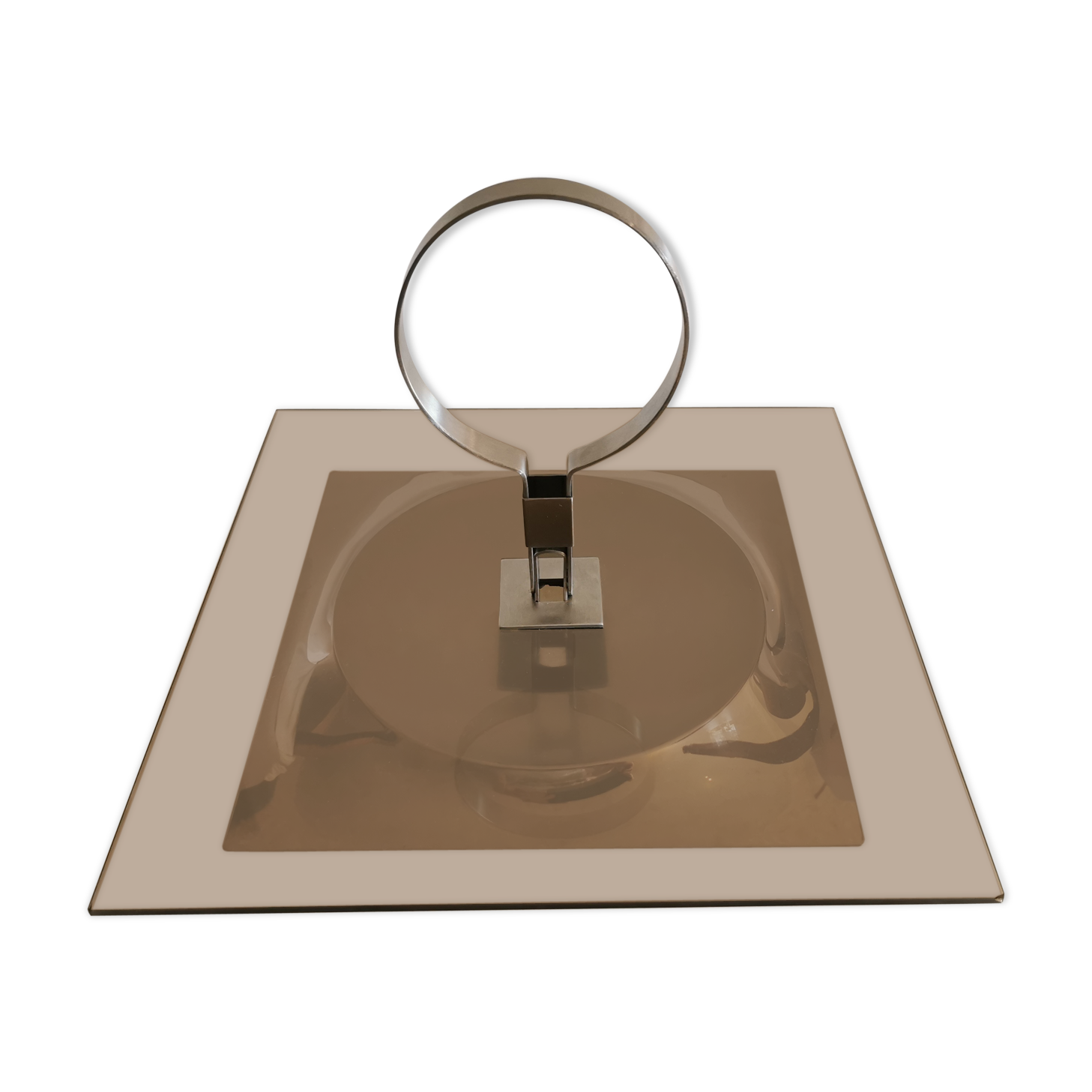 Vintage metal and smoked glass display tray