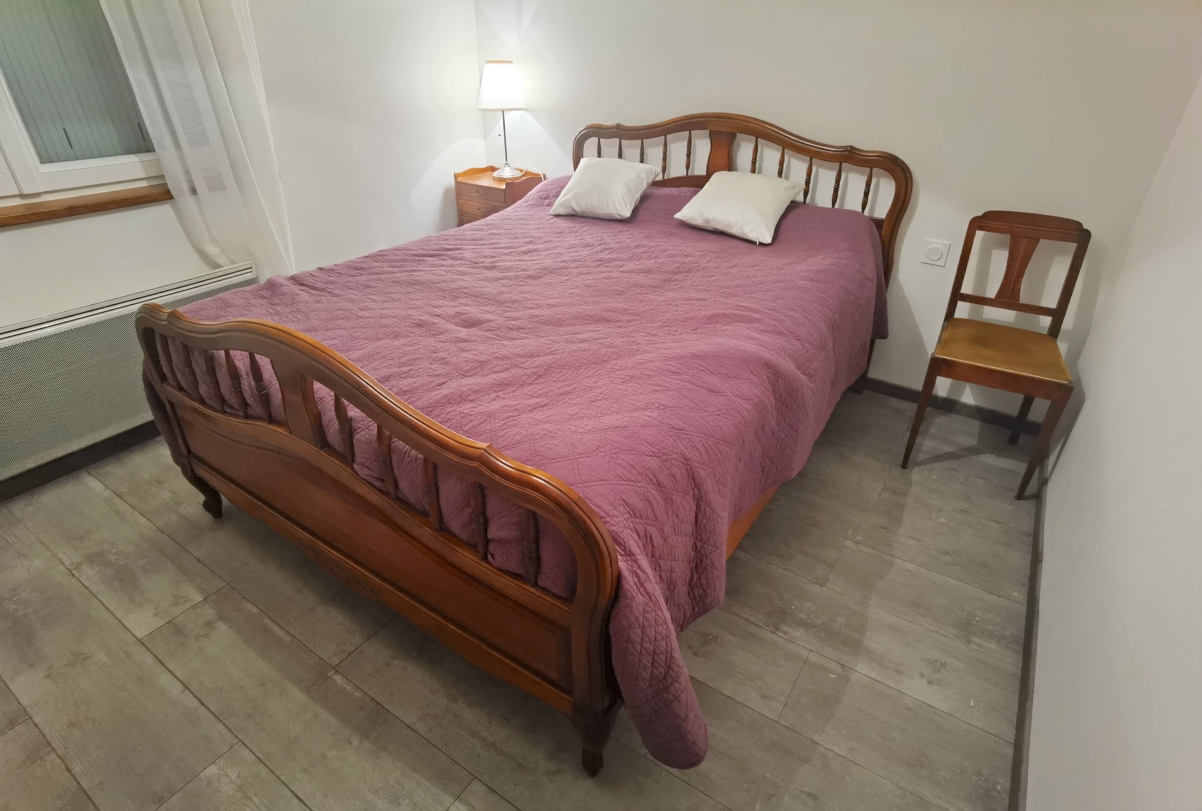 Double bed two places solid wood mahogany Louis XV style