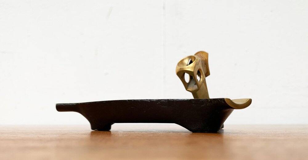 German brass ashtray with cigar cutter, 1950s.