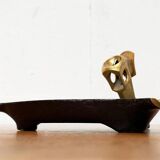 German brass ashtray with cigar cutter, 1950s.