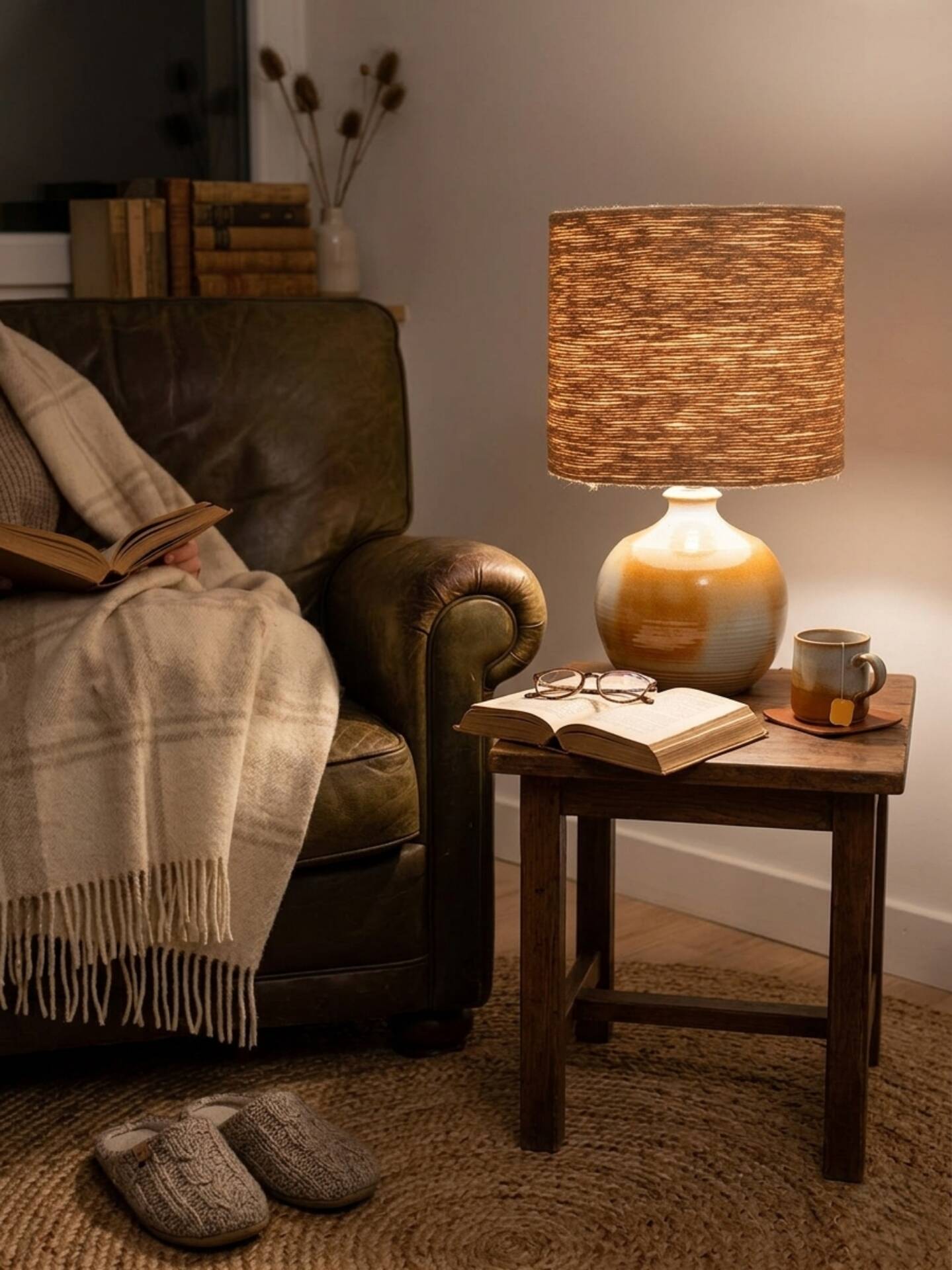 Handcrafted lamp in stoneware and jute fabric: wabi-sabi spirit (1970s-80s)