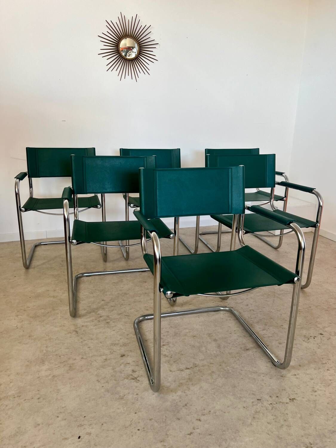 Set of 6 tubular chairs Bauhaus style design 80s/90s green