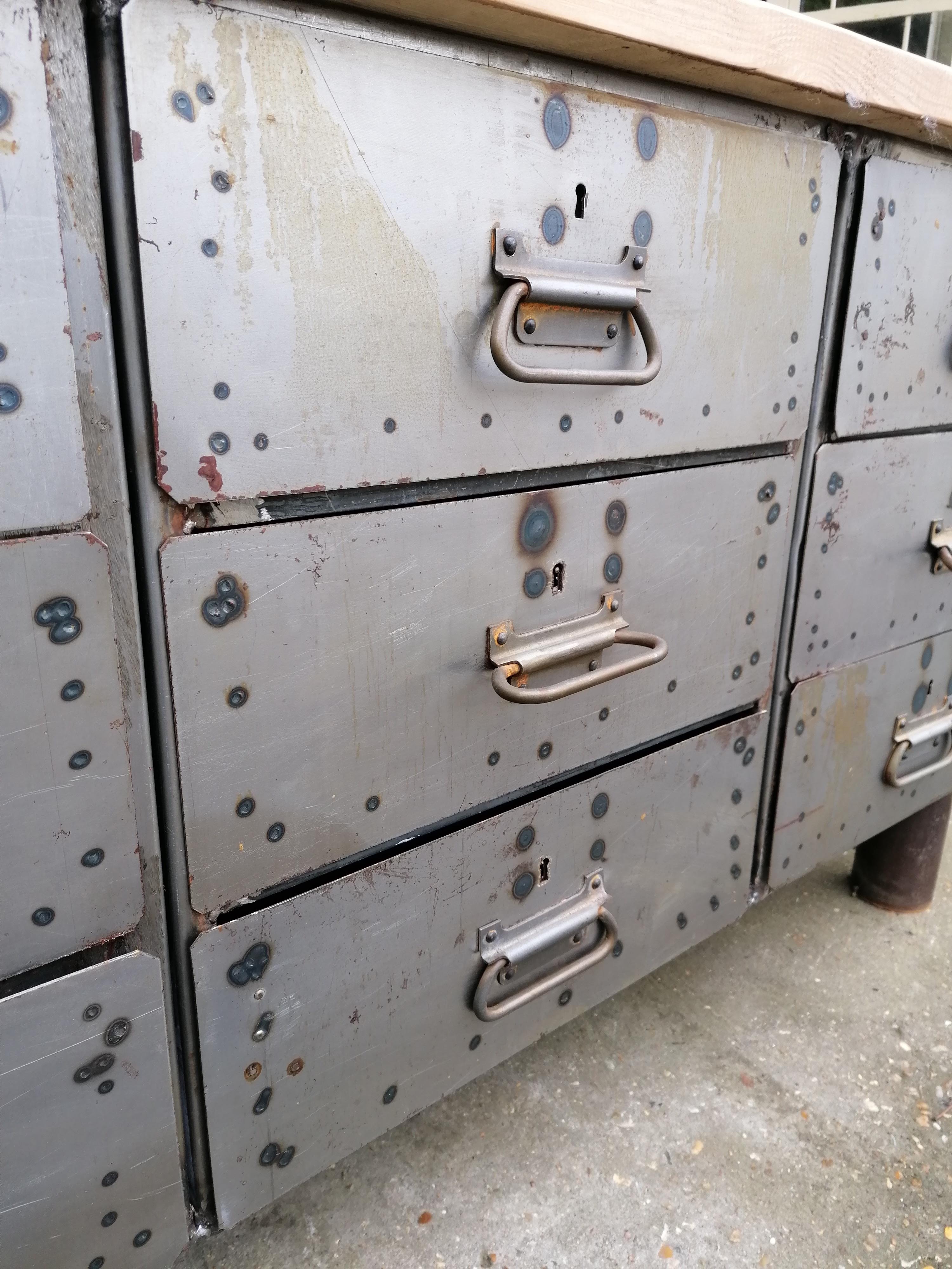 Antique workshop workbench, vintage, metal and wood