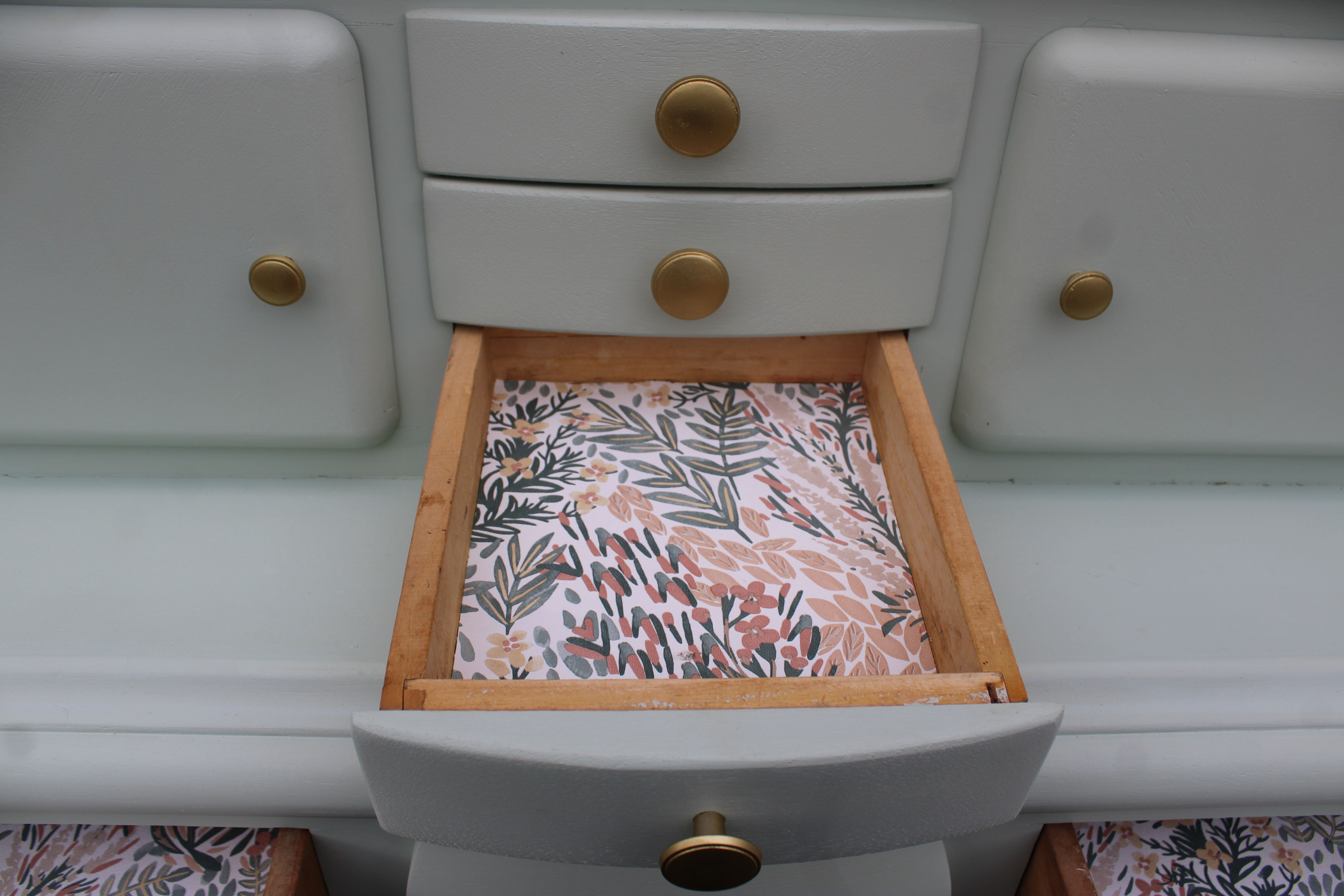 Renovated vintage Mado sideboard – Celadon green & natural cane