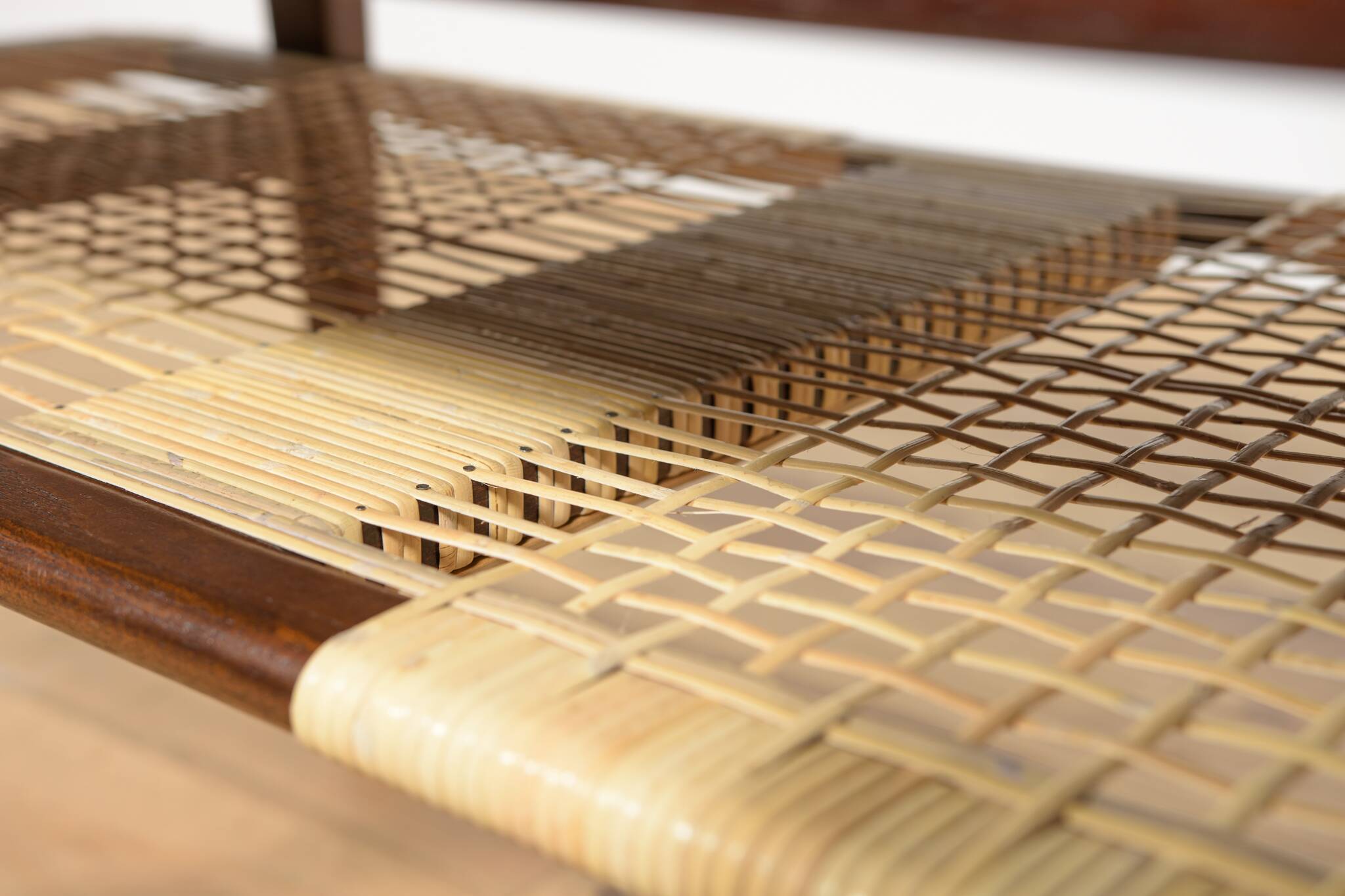 Mid-Century Rosewood & Rattan Coffee Table, 1960s