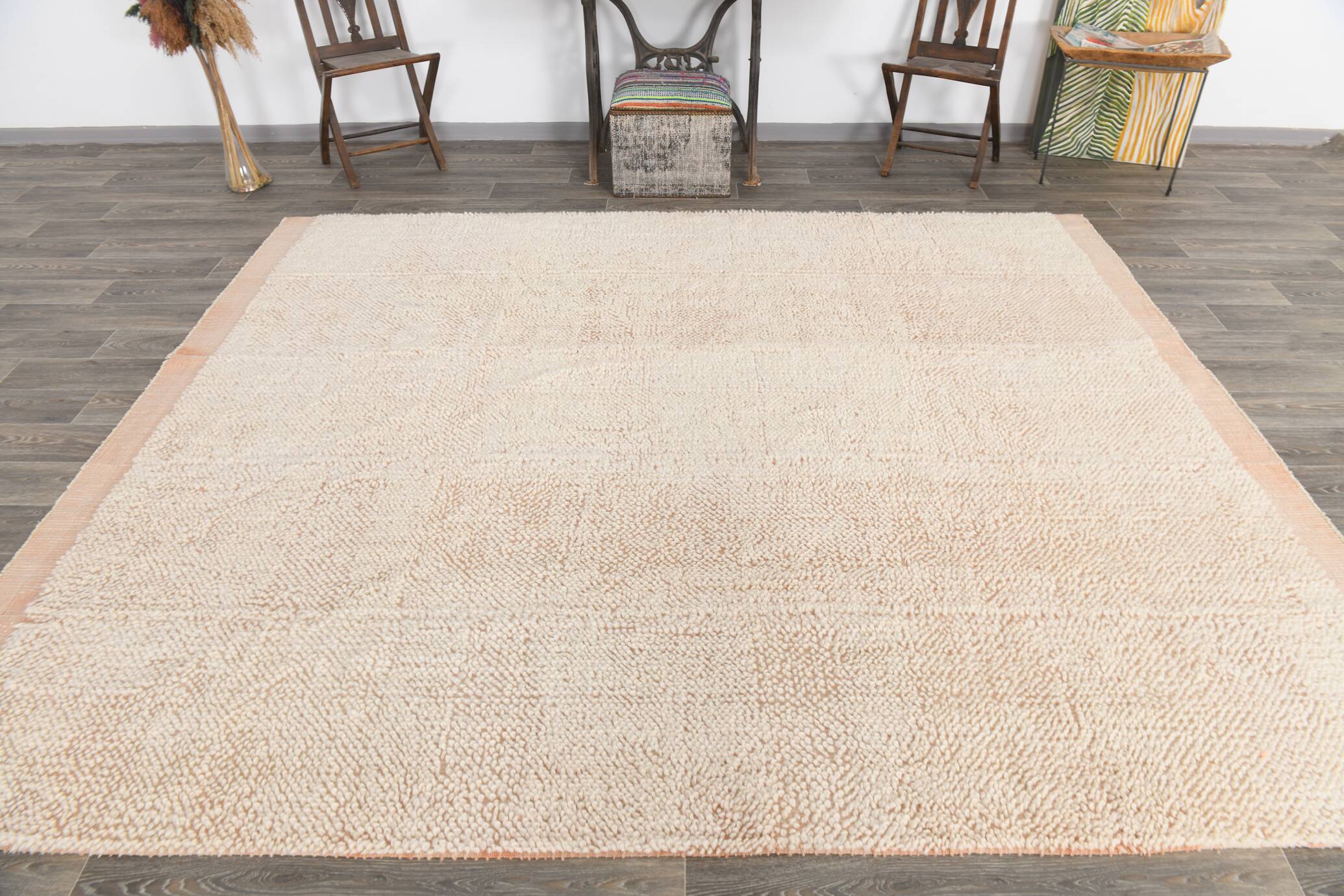 8x10 Peach Orange Handmade Wool Vintage Rug, 250x304Cm SK 34929