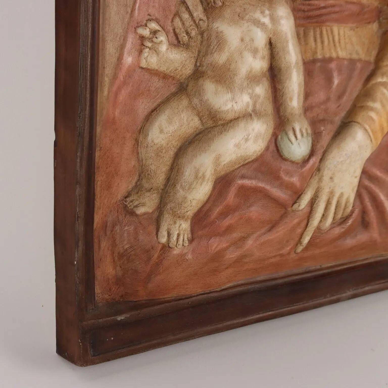 Ancient sculpture of the Virgin Mary Italy '900 bas-relief painting in plaster