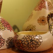 Italian Art Deco Ceramic Jug, Pitcher and Tray Set with Floral Patterns from Lenci, 1930s, Set of 3