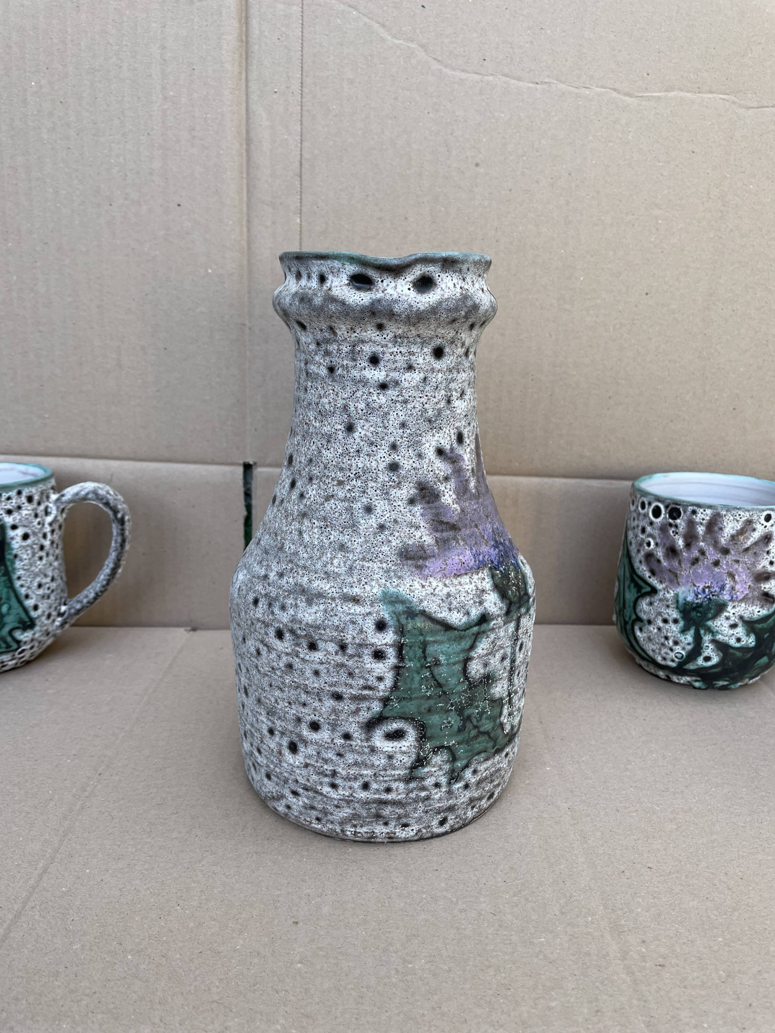 Vallauris lemonade orangeade service -pitcher/cup/glass -vintage hand décor