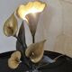 Metal sculpture lamp with golden calla lilies – 1970s