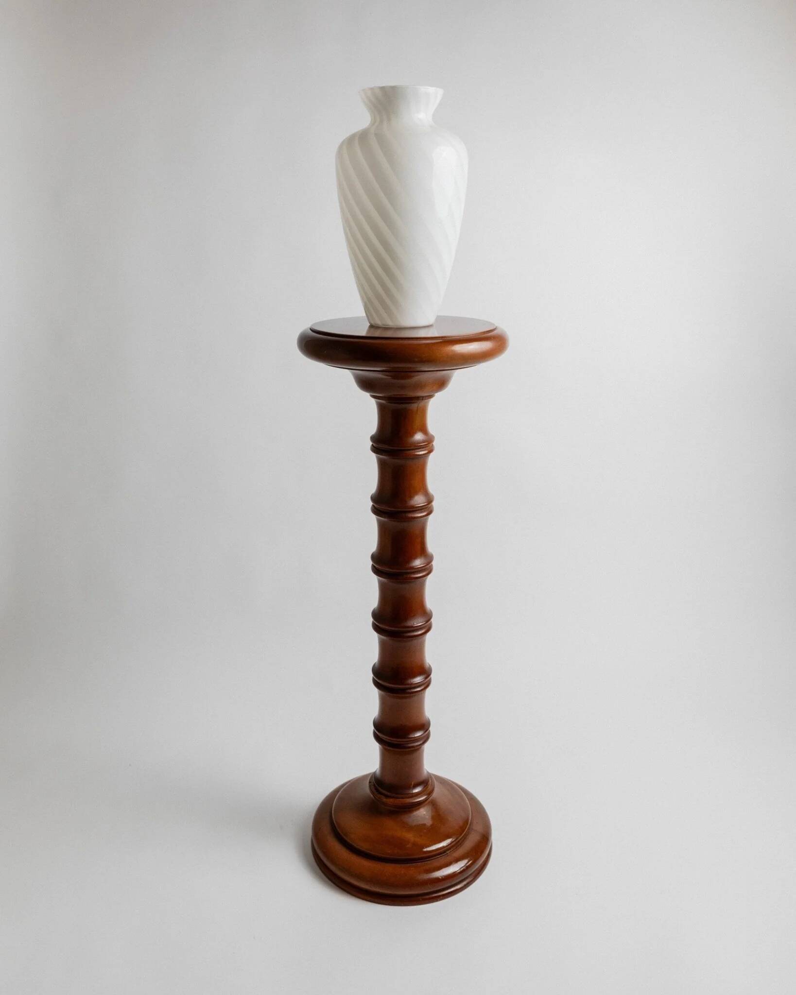 XXL vintage solid wood flower pedestal, Italian handcrafted column table, 1960s, marron finish