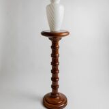 XXL vintage solid wood flower pedestal, Italian handcrafted column table, 1960s, marron finish
