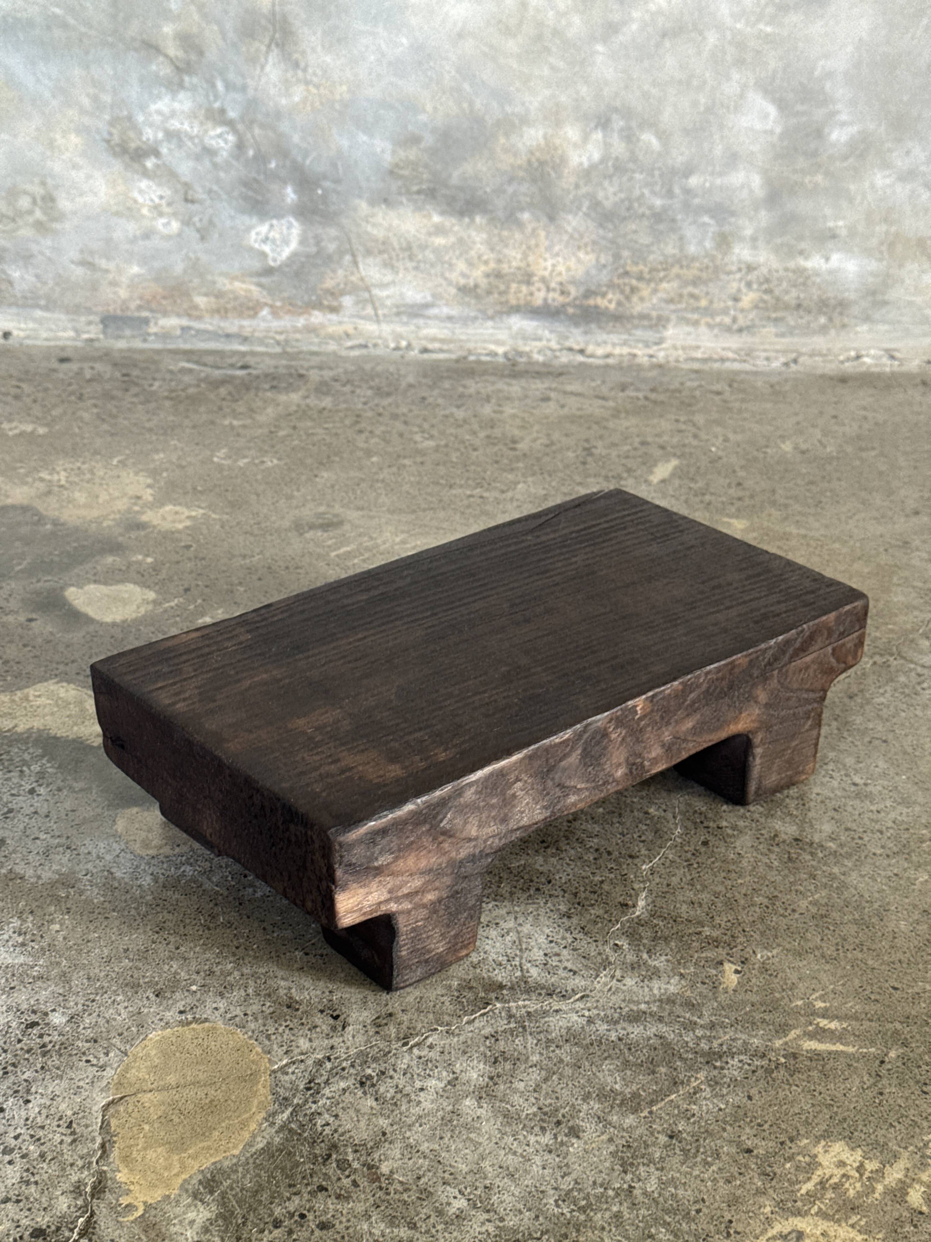 Small stool, black solid teak accent stool wabi-sabi L30 W8.5 H6.