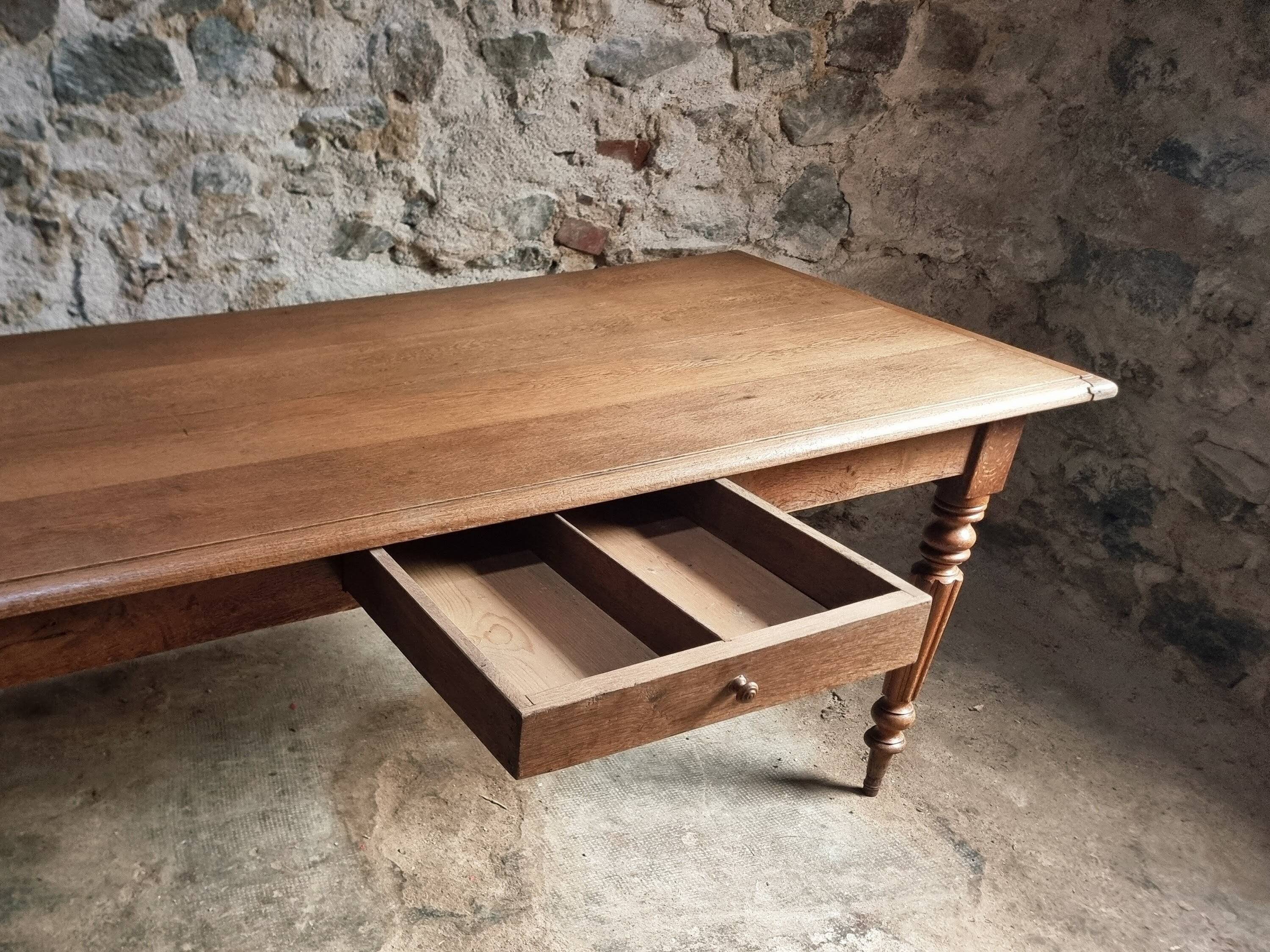 Antique oak dining table with drawer – France, early 20th century