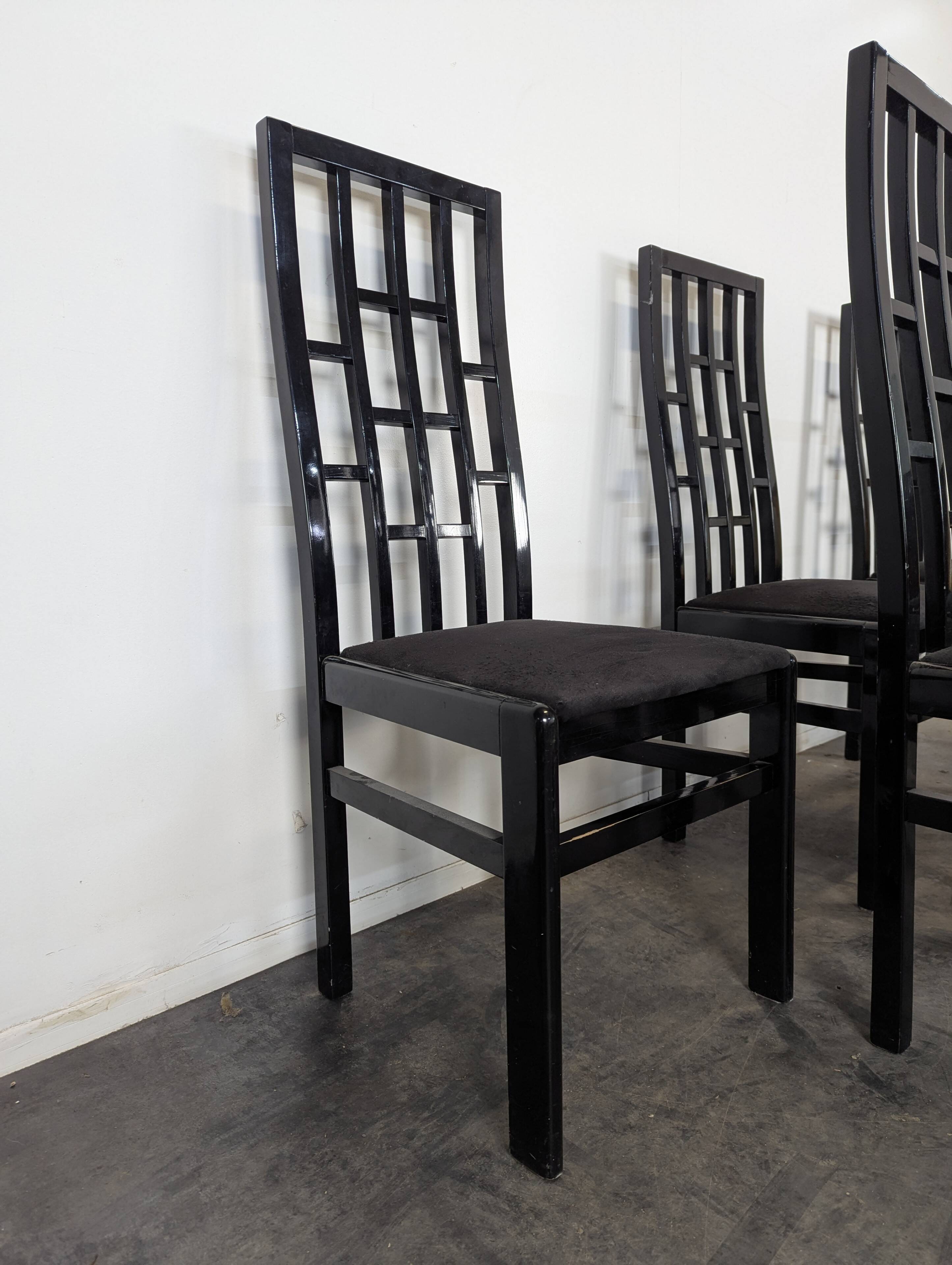 Set of 6 black lacquered Japonese-style chairs.