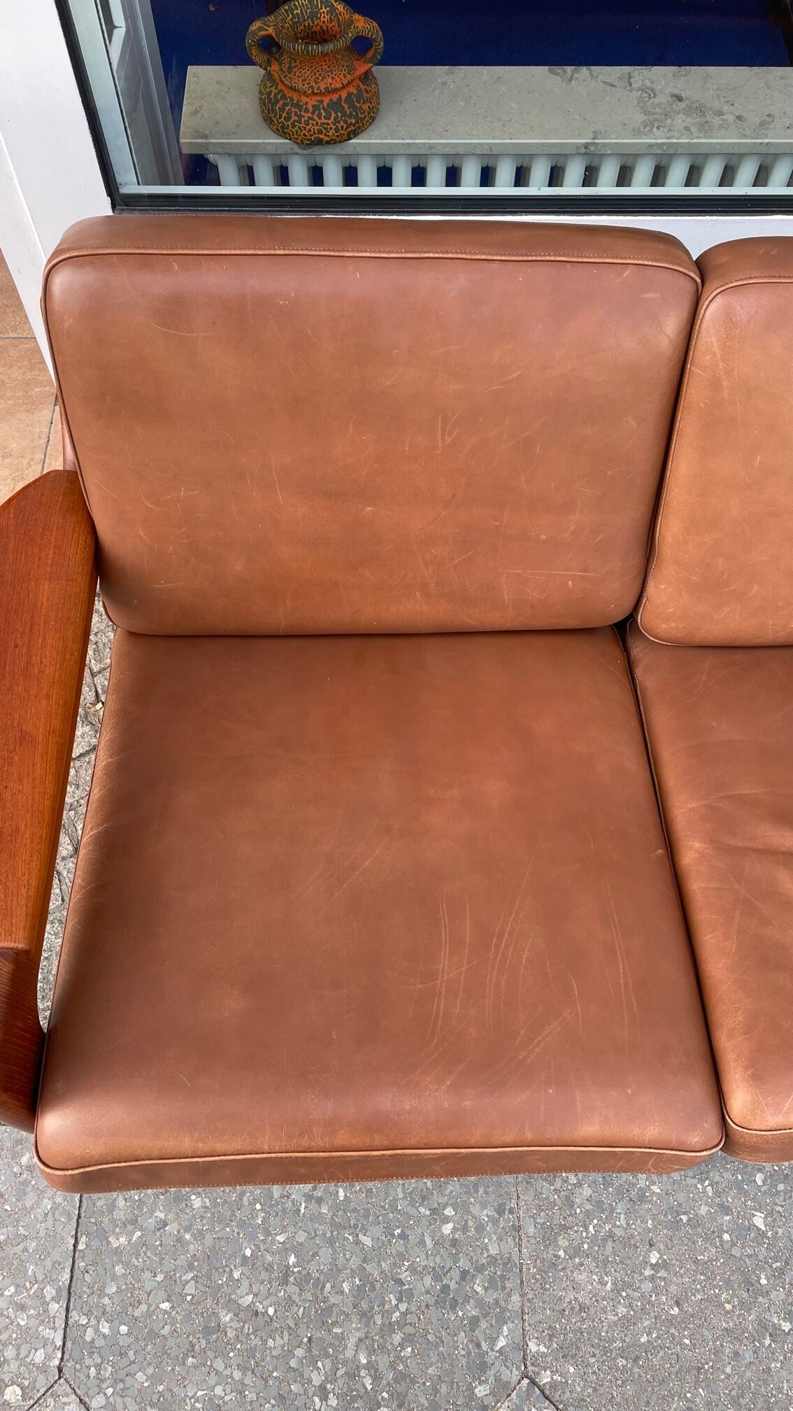Scandinavian teak and leather sofa from the 70s