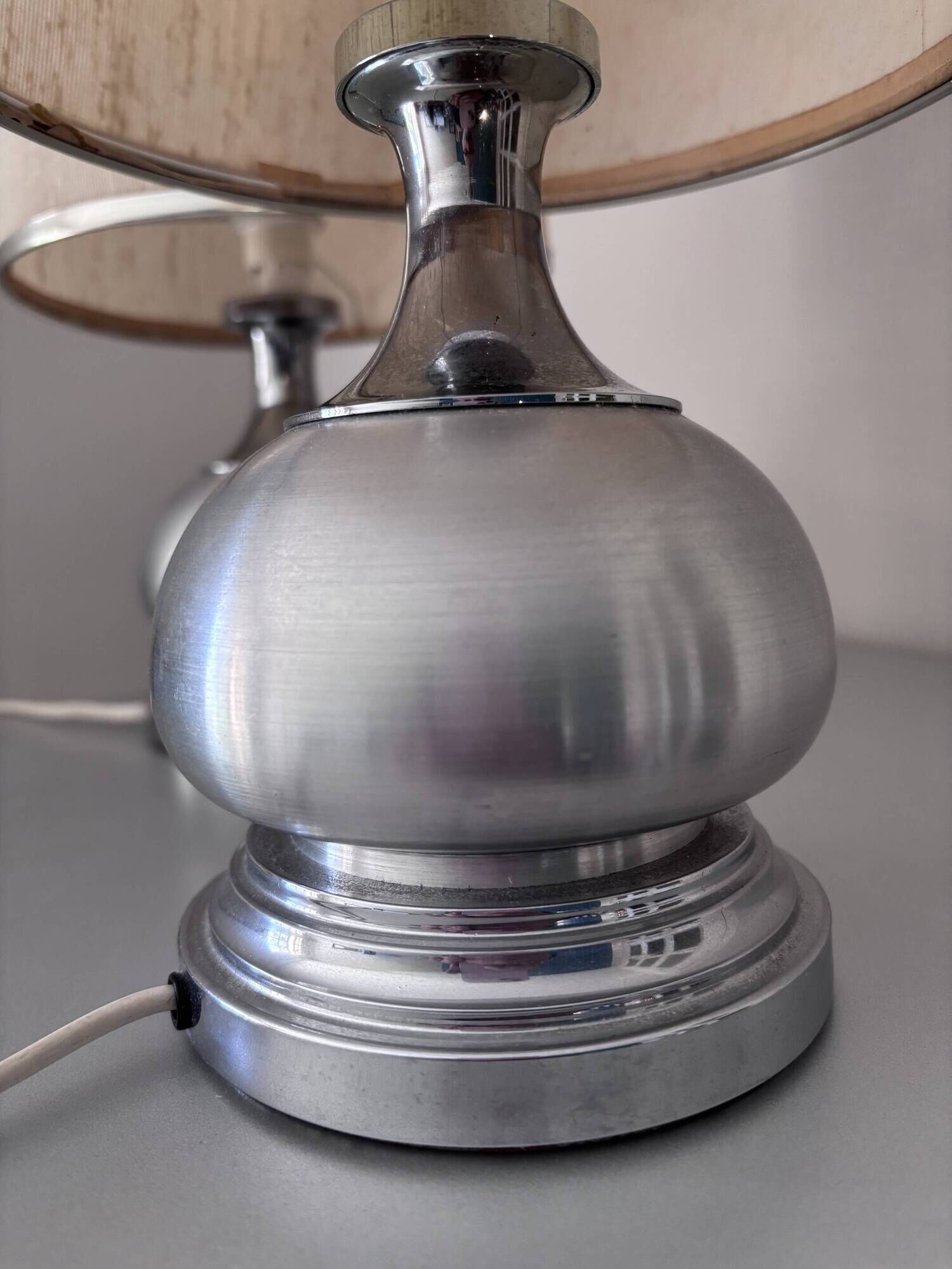 Vintage 1970s Chrome Brushed Metal Bedside Lamps Rewired Space Age
