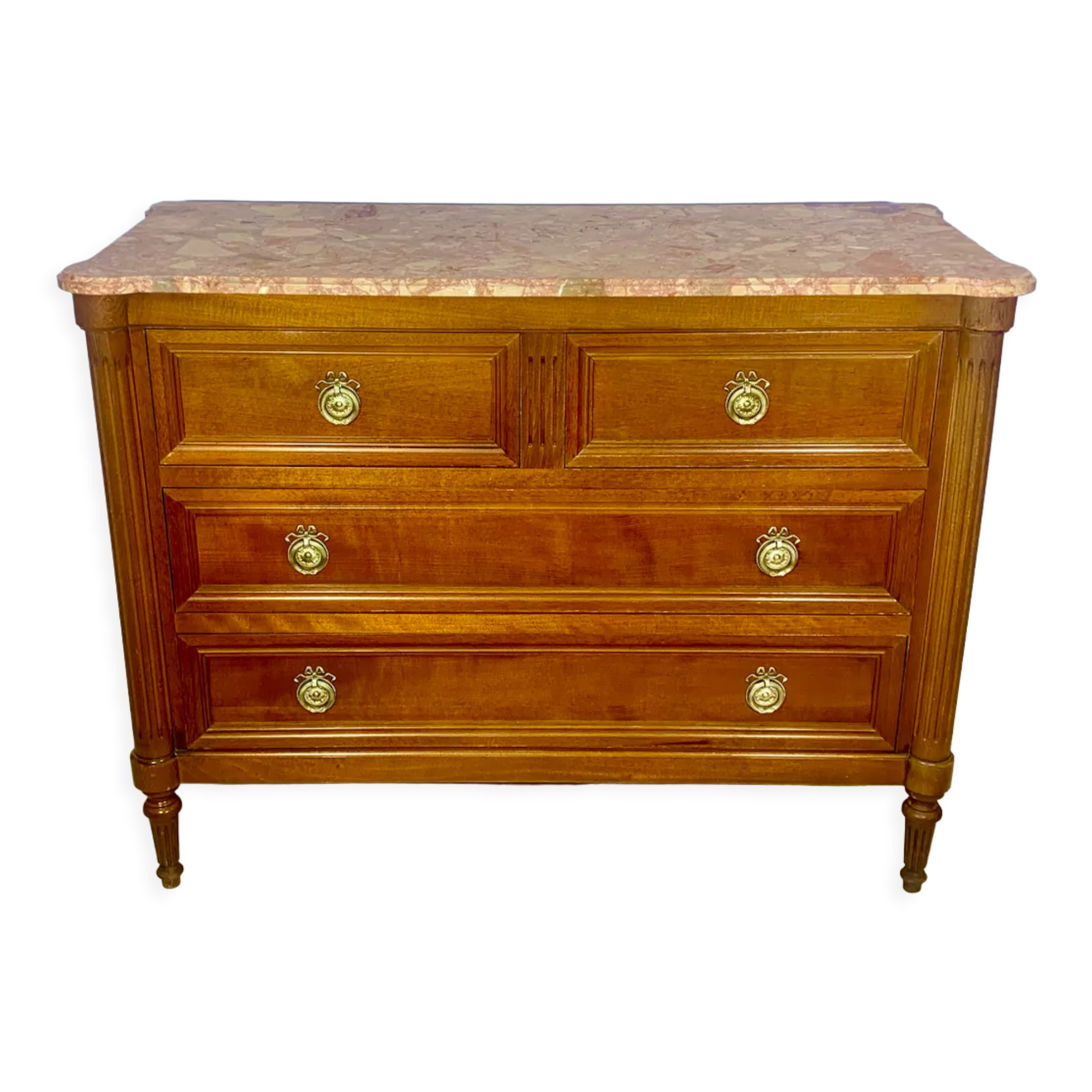 Commode de style Louis XVI, 4 tiroirs, marbre rose