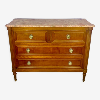 Louis XVI style chest of drawers, 4 drawers, pink marble