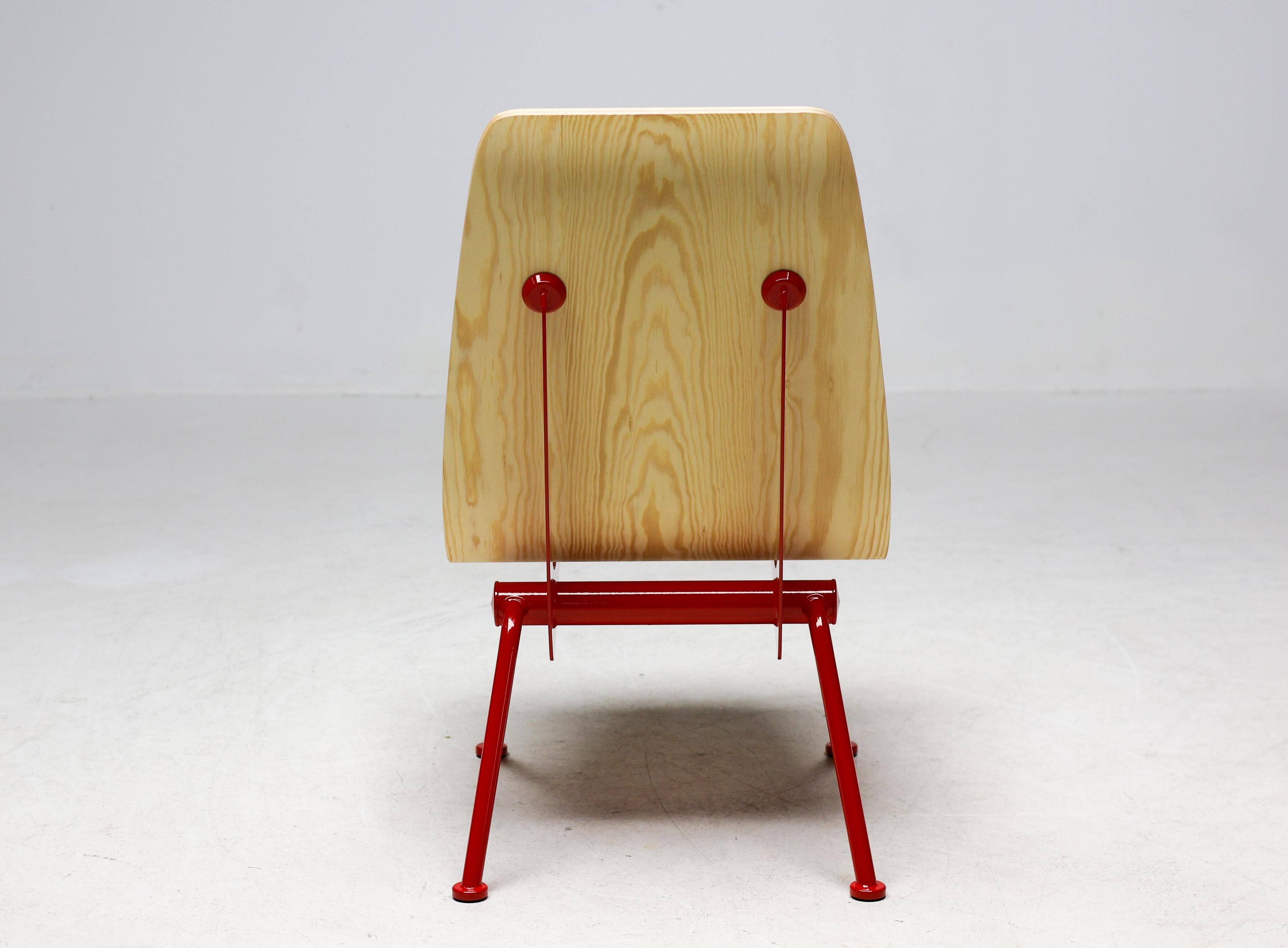 Jean Prouvé "Antoni" chair - Limited edition, red frame / plywood seat