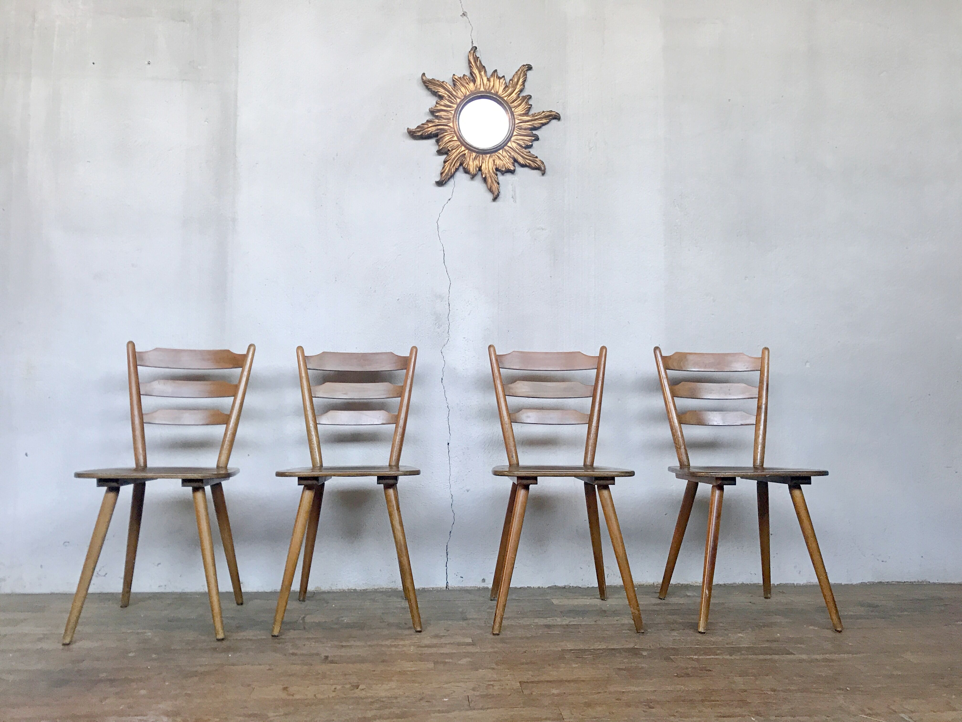 Series of 4 Scandinavian chairs or vintage wooden bistro