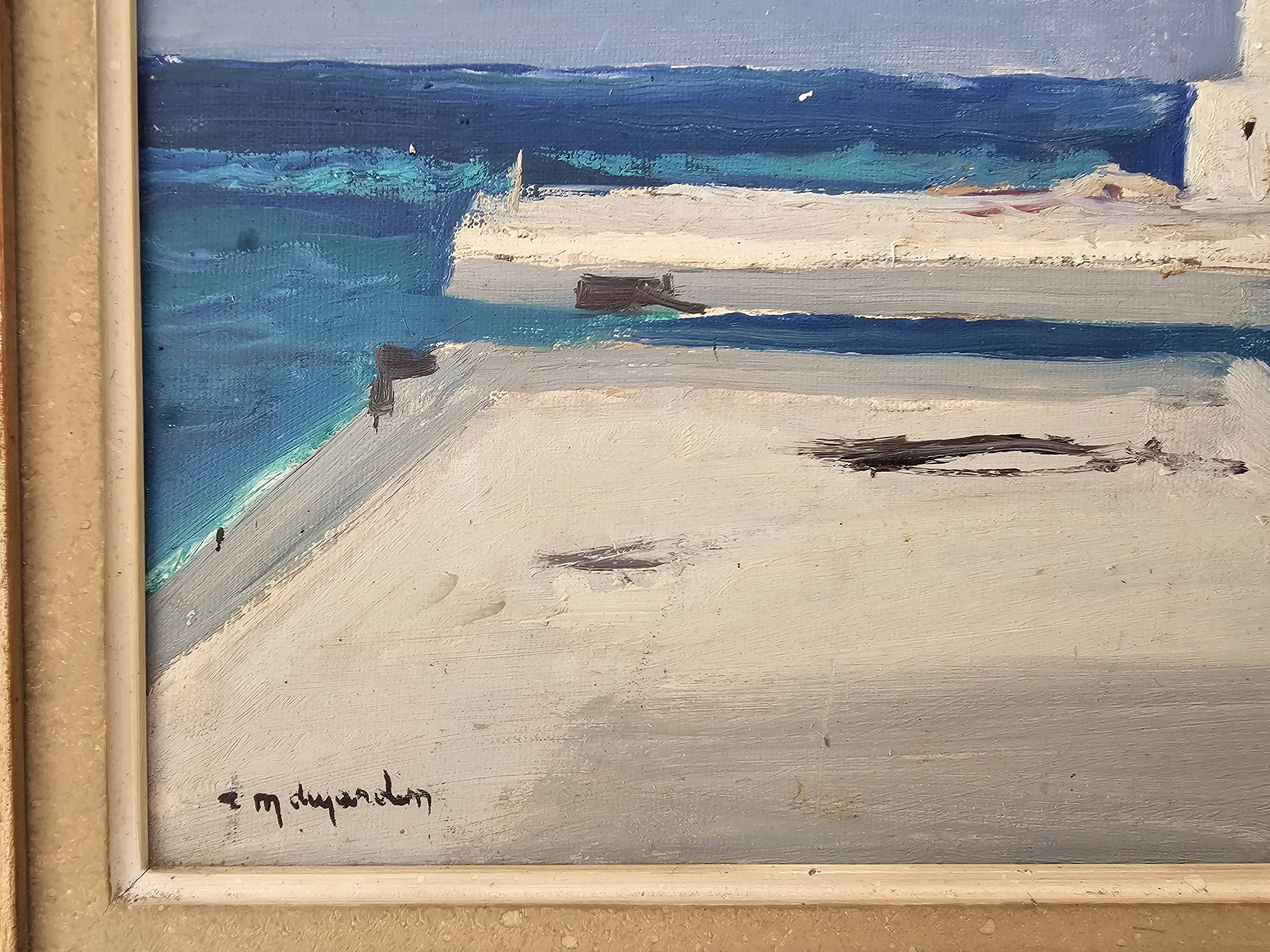 Tableau Huile sur Carton Paysage Grèce Marine - Signé René Marie Dujardin