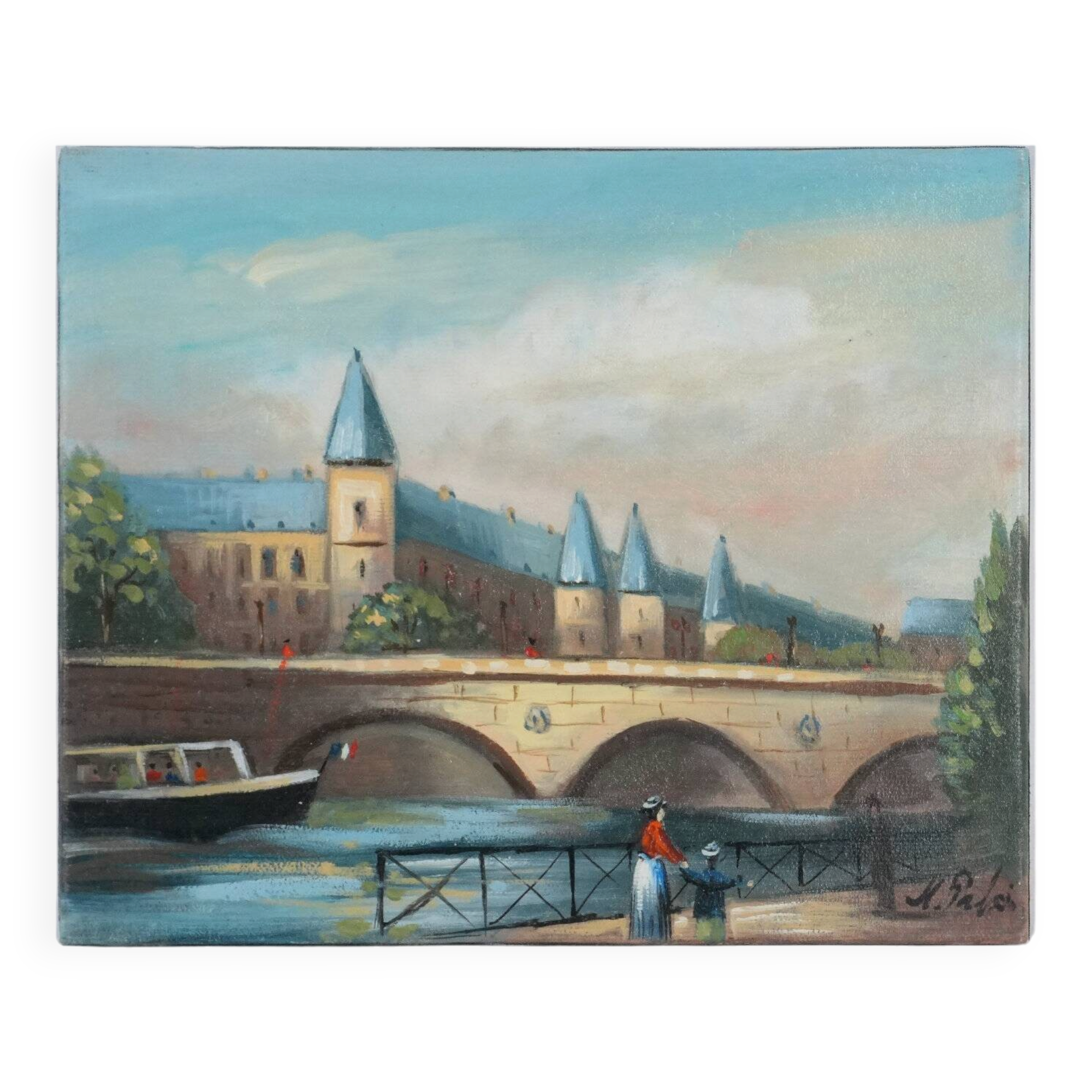Michel PABOIS : Bateau de la Conciergerie, huile sur toile sur toile signée