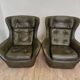 Dark green vintage leather armchair: 1970s Scandinavian style