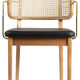 Lot of 6 light wood canning chairs, black leather with armrests