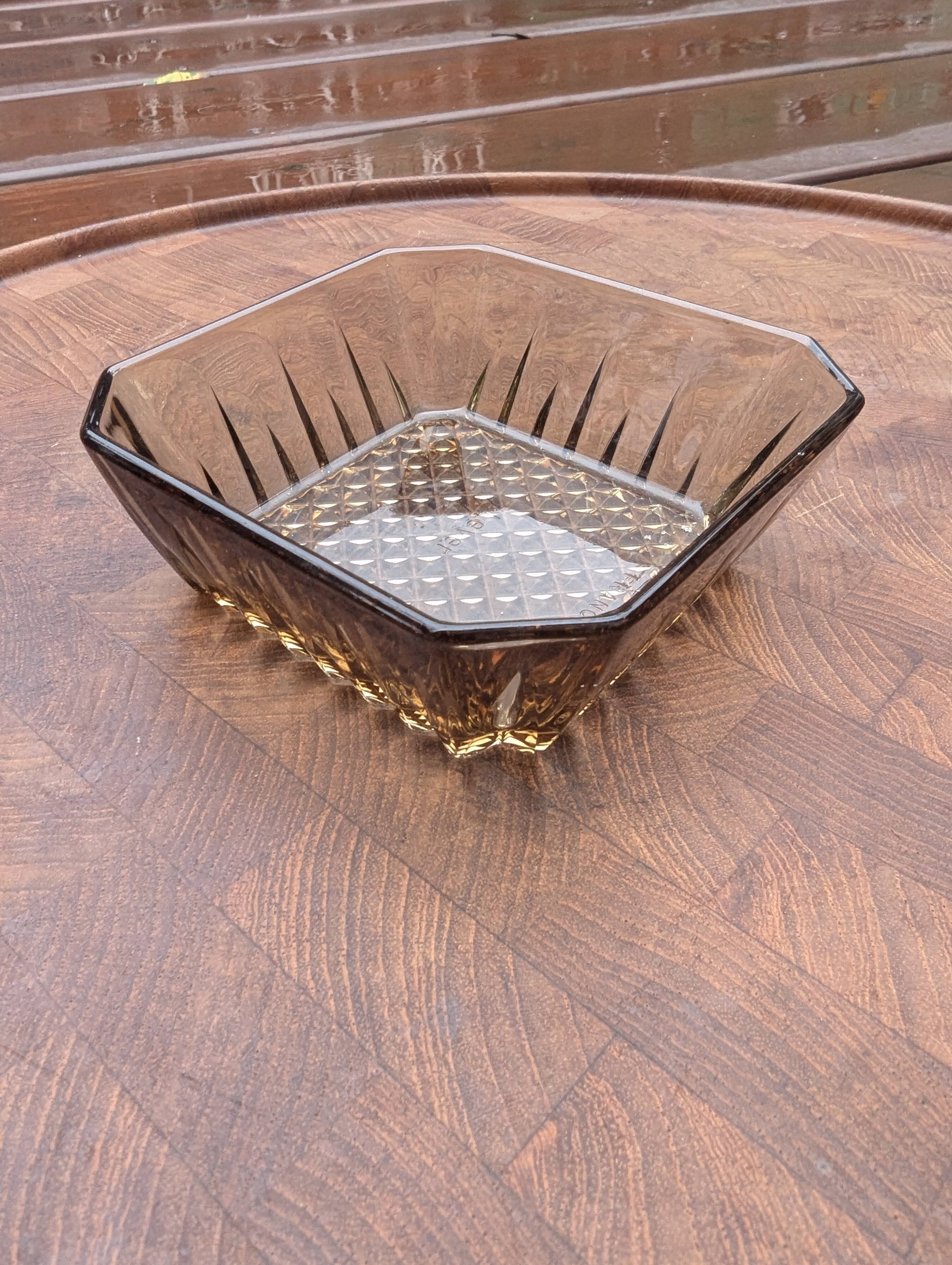 Set of 4 small square bowls - smoked glass - retro design - 70s / 80s