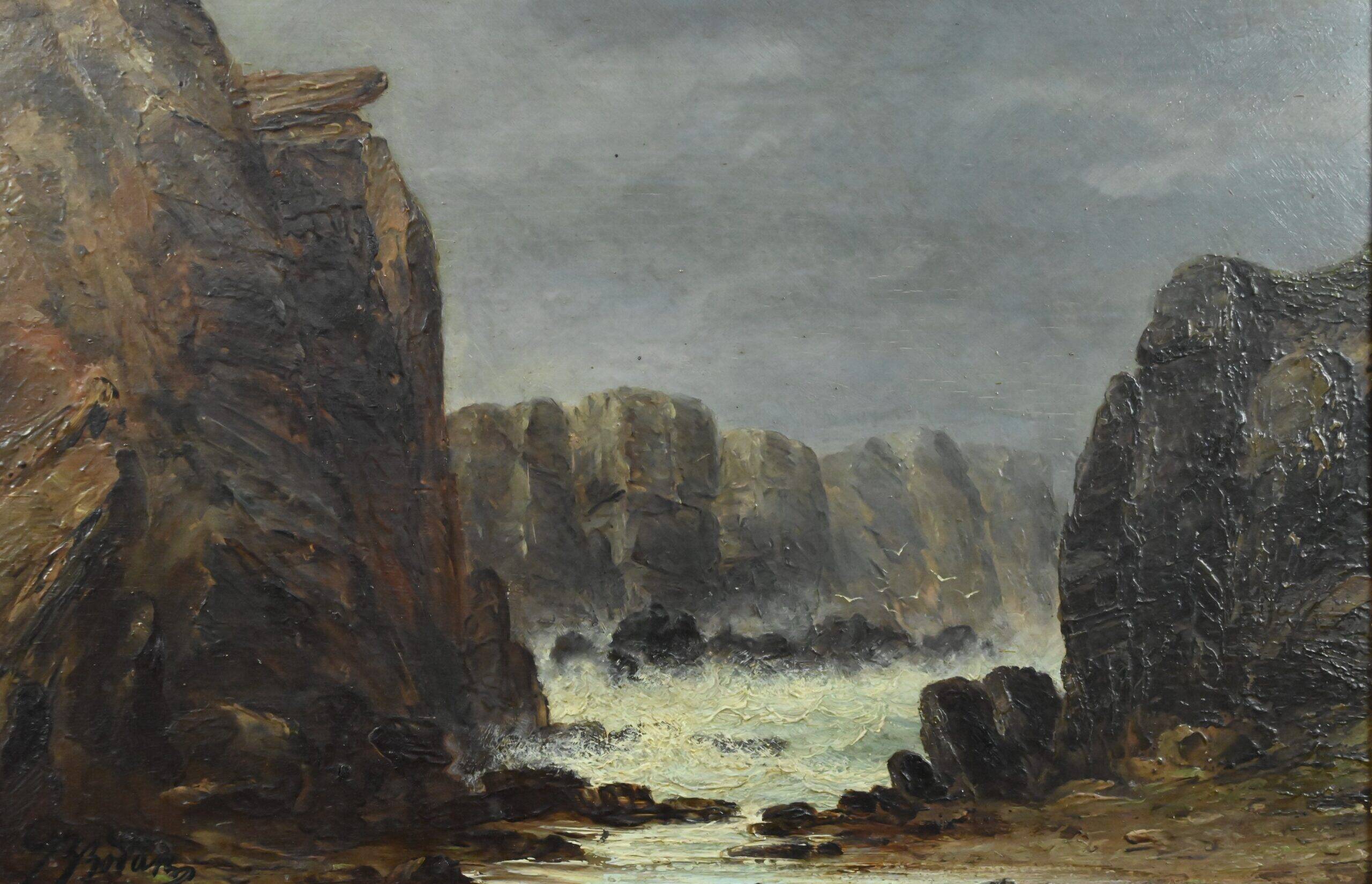 Painting "The Wild Coast of Belle-Île-en-Mer", French school of the 19th century.