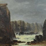 Painting "The Wild Coast of Belle-Île-en-Mer", French school of the 19th century.