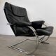 Old armchair and ottoman black leather tubular chrome bauhaus design from the 70s
