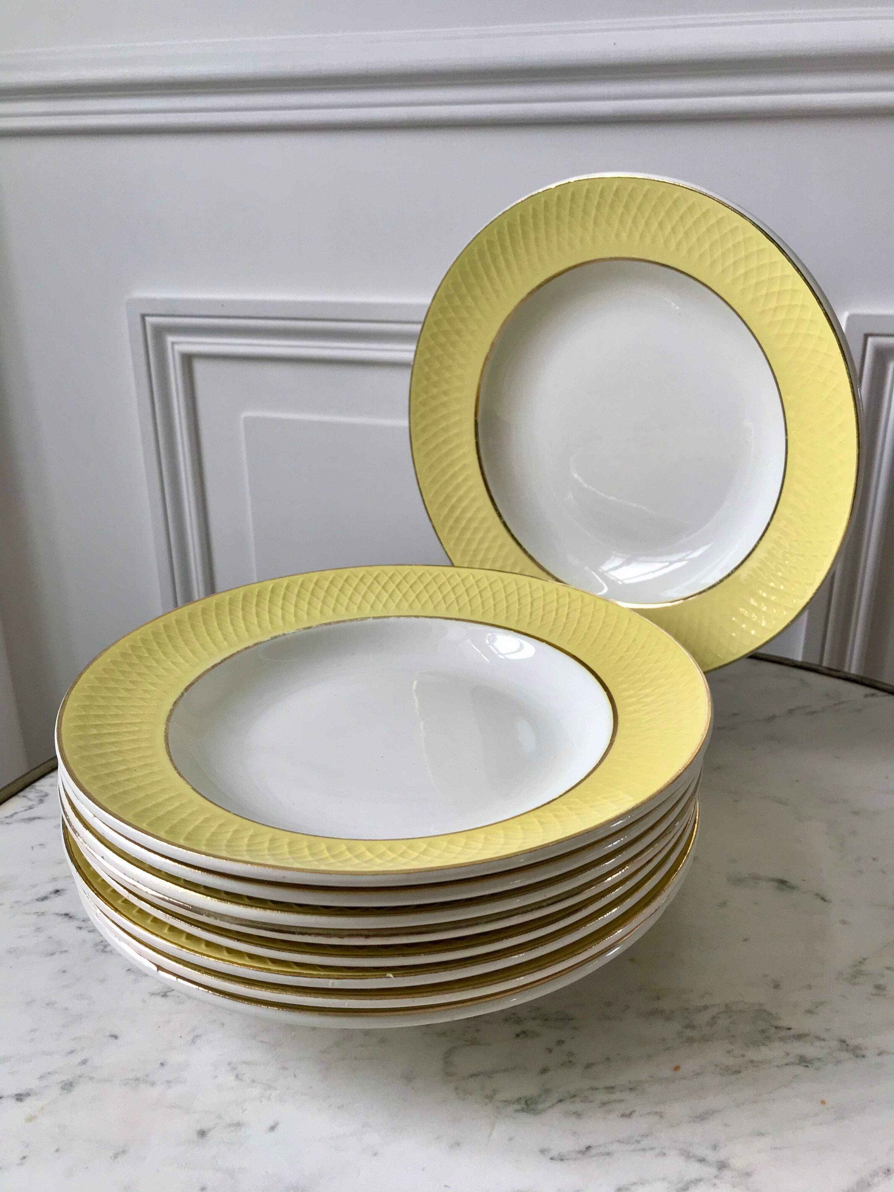 Lot of 9 pastel yellow hollow plates st amand textured 50s-60s