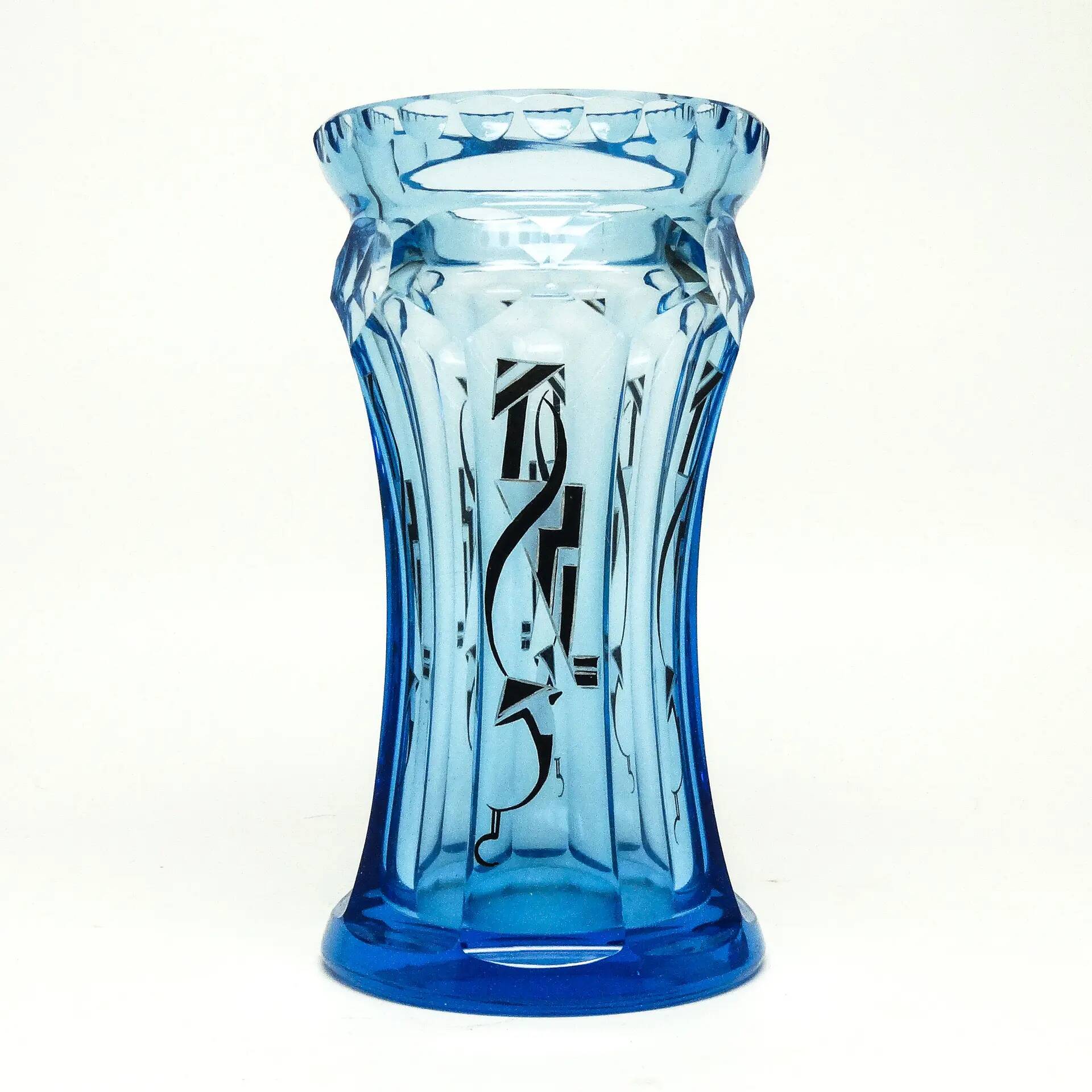 Art Deco vase, blue crystal, designed by K. Palda, Czechoslovakia, 1930s